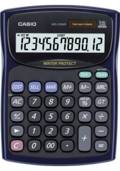Casio WD-220MS-BU Masaüstü Suya ve Toza Dayanıklı 12 Hane Hesap Makinesi