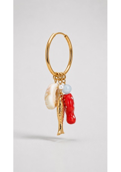 Charm Detaylı Gold Halka Küpe Kırmızı