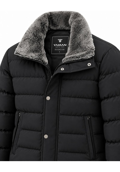 Yaman Slim Fit Erkek Yaka Kürklü Mont 7816 Siyah