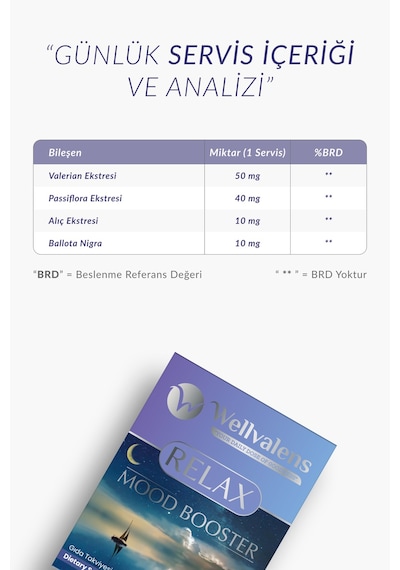 Wellvalens Relax Alıç Passiflora Valerian Bitkisel Gıda Takviyesi 30 Tablet