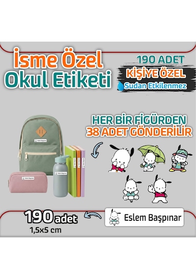 Kapbirhediye Okul Etiketi Isme Özel Kalem Defter Etiketi Sevimli Köpek Temalı 190 Adet Çok Renkli