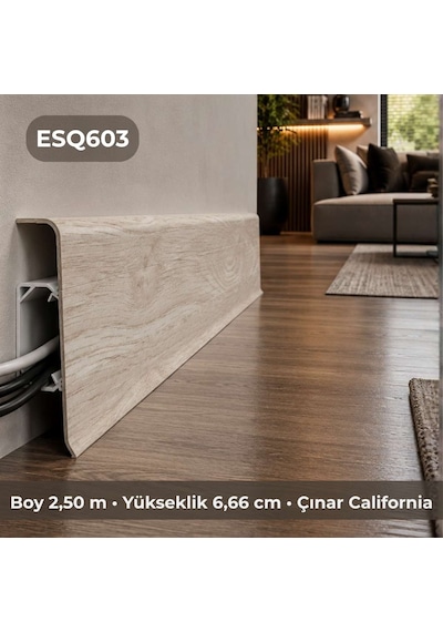 Esquero Kablo Kanallı PVC Süpürgelik 250  cm, Açılabilir Kapaklı, Çınar California, ESQ603