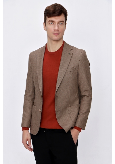 MORVEN  Erkek Kahverengi Yünlü Pitikareli Dokuma Slim Fit Dar Kes Kahverengi
