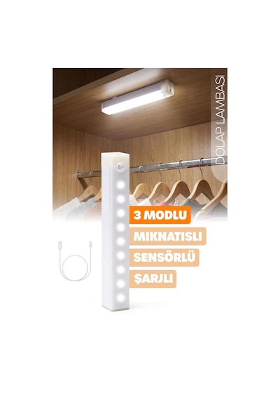 Şarjlı Otomatik Hareket Sensörlü Dolap Işığı Çekmece İçi Koridor Mutfak Merdiven Lambası 20 Cm 335