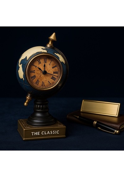 Nostaljik Ofis Ve Ev Dekoru Masa Saati Biblosu The Classic Dünya Küresi Antika Biblo Saat 19 Cm-m Gold