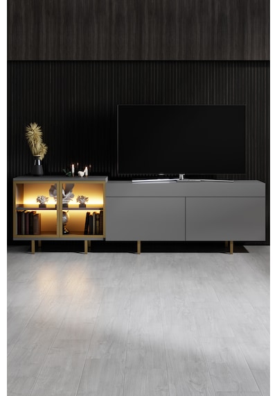 Vienna Gold Demir Ayaklı Rgb Led Işık Sistemli Antrasit Tv Ünitesi Tv Sehpası Antrasit - Altın Vienna Gold Demir Ayaklı Rgb Led Işık Sistemli Antrasit Tv Ünitesi Tv Sehpası Antrasit - Altın