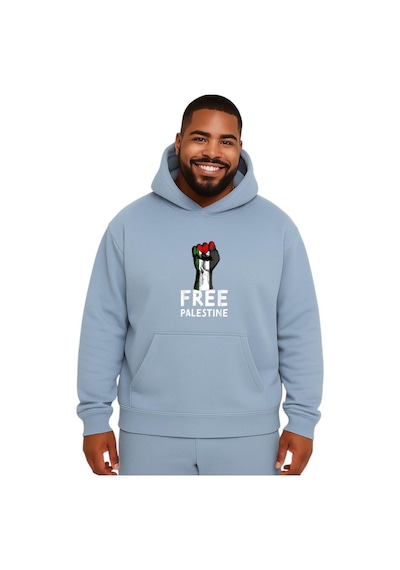 Benroma Free Palestıne Baskılı Büyük Beden Unisex Sweatshırt Bebe Mavisi