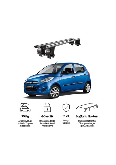Royal Hyundai İ10 2007-2013 Uyumlu Gri Kilitli Ara Atkı Port Bagaj Tavan Barı