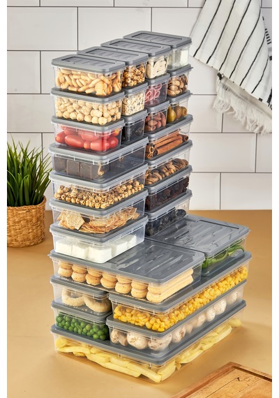 Multi Box 27 Parça 5 Farklı Boy Saklama Kabı Seti - Dondurucu & Mikrodalga Uyumlu Gri