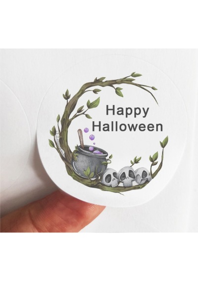 48 Adet 4 Cm Sarmaşıklı Büyücü Kazanı Iskeletler Happy Hallowen Baskılı Mat Etiket Sticker 11