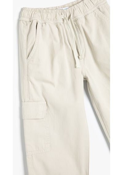 Koton Kargo Jogger Pantolon Cepli Beli Bağlamalı Pamuklu Taş 4skb40033td Taş