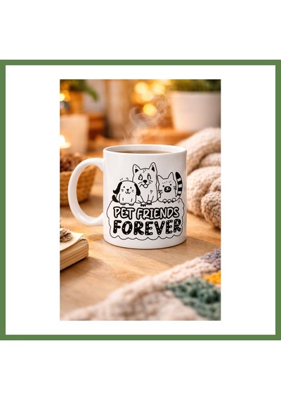 Bezos Pet Friends Forever Porselen Kupa Model 69 Kedi & Köpek Figürlü Sevimli Tasarım, Hayvan Severlere Özel Kahve Ve Çay Kupası Hb006 Diğer