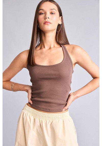 Defacto Fıtted Halter Yaka Fitilli Kaşkorse Atlet H8088ax26smbn151 Kahve-bn151