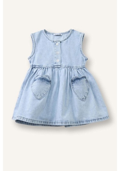 Defacto Aplike Kolsuz Jean Elbise Kız Bebek H6590a526hsnm39 Mavi-nm39