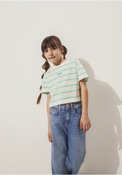 Mavi - Mavi Logo Baskılı Yeşil Çizgili Crop Tişört 7610182-88145 Yeşil