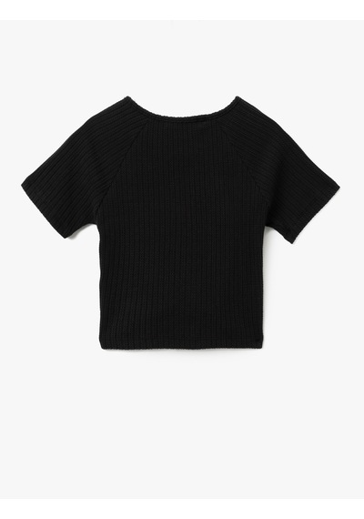 Koton Büzgülü Slim Fit V Yaka Kısa Kollu Crop Tişört Siyah 5sak50248ek Siyah