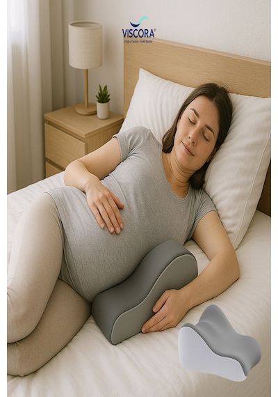 Vıscora Hamile Destek Yastığı Yan Yatış, Bel, Karın Ve Bacak Arası Destek Minderi Gri