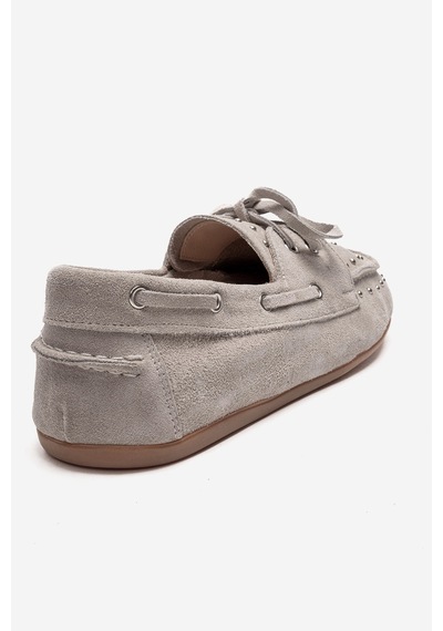 Luvishoes Cuesta Bej Süet Hakiki Deri Troklu Bağcıklı Kadın Loafer Ayakkabı