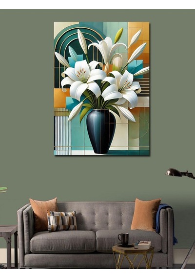 Kanvas Tablo Vazoda Beyaz Zambaklar 50cmx70cm