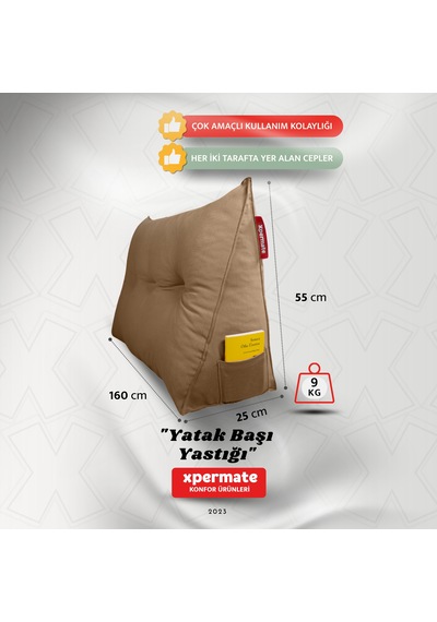 Yatak Başı Yastığı Sırt Ve Bel Destek Yastığı 160 Cm Kahverengi