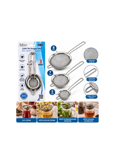 3pcs Set Mini 5-7-8cm Tel Süzgeç Metal Çerçece Metal Sap 8.5-10.5-10.5cm Resimdeki
