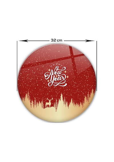 Decorita Cam Kesme Tahtası|Happy New YearKırmızıSilüet|Çap32cm
