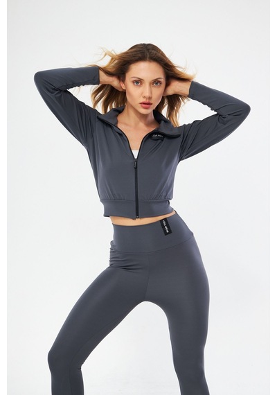 Lesa Wear Kapüşonlu Içi Polarlı Yumuşacık Şardonlu Kaşkorse Crop Likralı Sweatshirt Antrasit