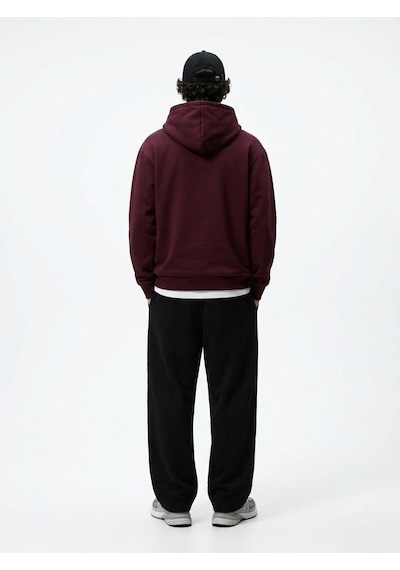 LTB Regular Fit Yazı Baskılı Kapüşonlu Bordo Sweatshırt