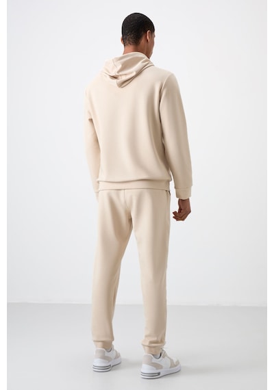 Tommy Life Bej Pamuklu Kalın Yumuşak Dokulu Comfort Fit Nakışlı Erkek Eşofman Takım - 85255 Bej