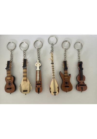 6 Adet Birden Ahşap El Yapımı Minyatür Anahtarlık Müzik Aleti Seti