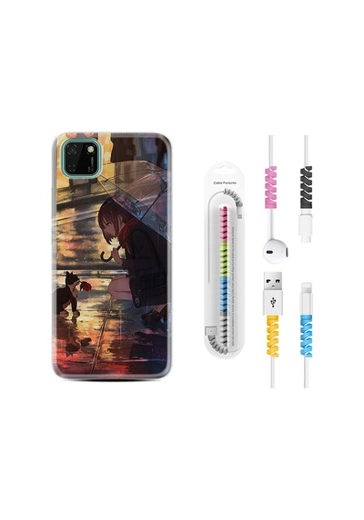 Huawei Y5P Kılıf Kablo Koruyuculu Kız Ve Kedi 1762