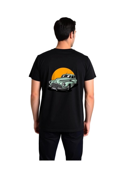 Paybuy Vintage Araba Kromlu Retro Tasarım Baskılı Erkek Tişört Siyah