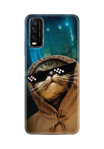 Vivo Y12s Kılıf Resimli Desenli Silikon Platinium Series Troll Cat 1897
