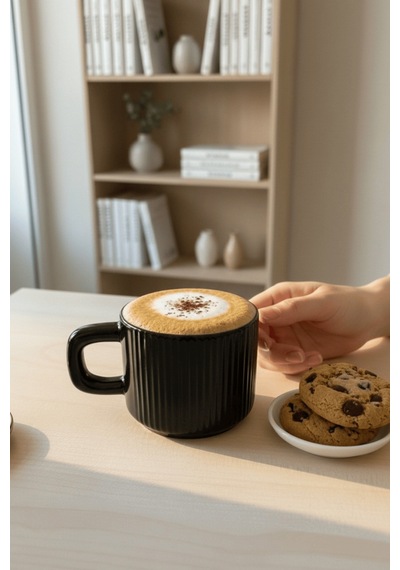 El Yapımı 260 Ml Siyah Parlak Seramik Mug Çay Kahve Kupası Mıt1301 siyah