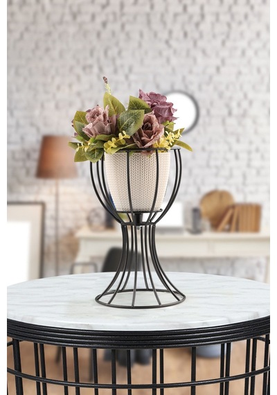 Anafor Saksılık Siyah 25 Cm Krem Saksı
