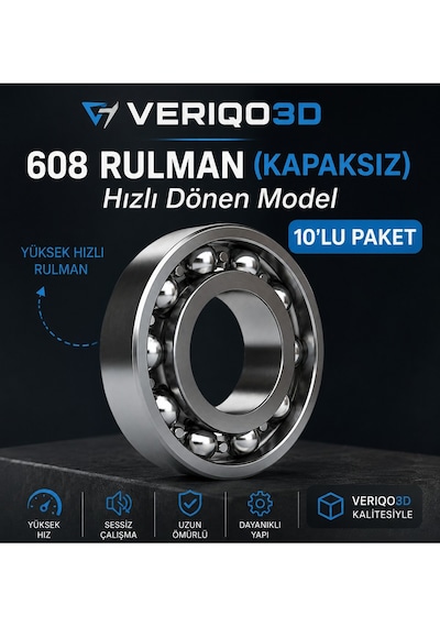 Veriqo 3d 608 Kapaksız Rulman 10 Lu Paket Hızlı Dönen Metal Bilyalı Rulman 10 Adet