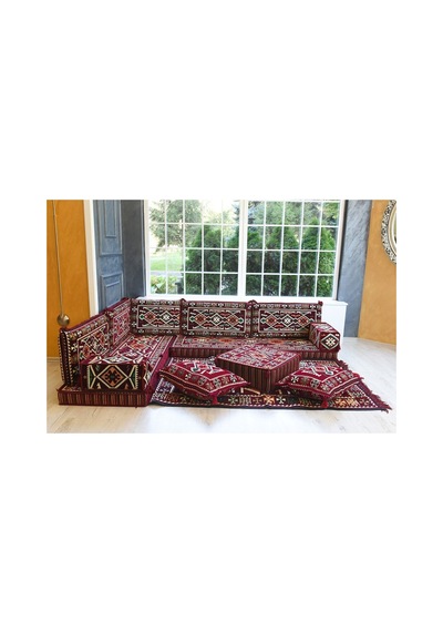 Otantik Şark Köşesi Takımı Bordo Anadolu 13 Parça Kilim Ve Puf Dahil Süngerli Sedir Seti