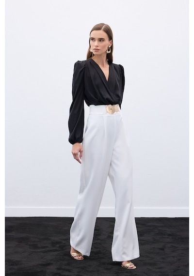 Sateen Aksesuarlı Pantolon - Ekru-136563 Ekru