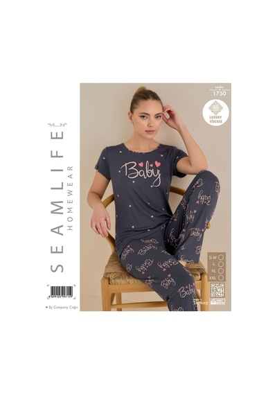 Street Beauty Seamlıfe Viskon Kısa Kol Pijama Takımı Gri