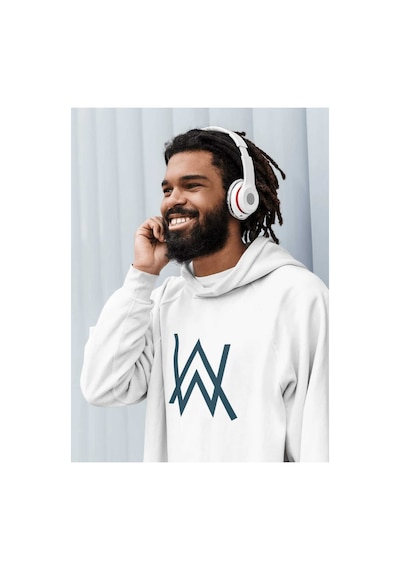 Magors Stıl-x Alan Walker Baskılı, Pamuklu, Beyaz Renk, Oversıze, Unısex Sweatshırt Beyaz