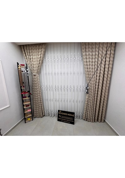 Nivemeshome Ritim 3-0009 Ekru 1/3 Pileli Fon Perde 70x280