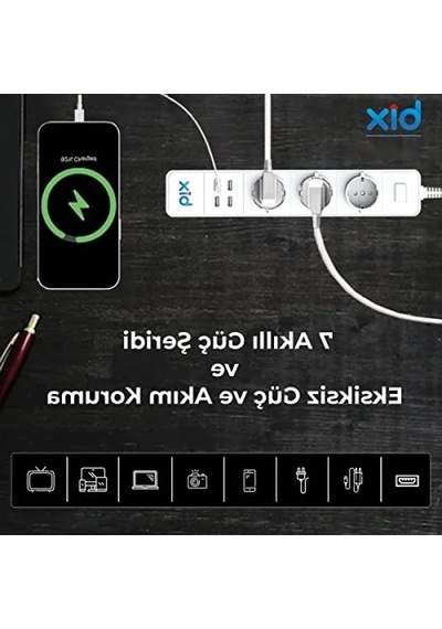 Akıllı 4 Usb Bağlantılı 3'lü Priz, Uzaktan Kontrol Özellikli 0