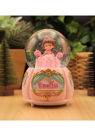 Prenses Temalı Büyük Boy Püskürtmeli Işıklı Ve Müzikli Kar Küresi - Pembe