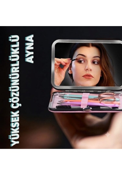 Seyahat Çantalı 6 Parçalı Profesyonel Kaş Cımbızı Seti - Batık Tüyler İçin Makaslı Ve Aynalı Paslanmaz Çelik Kaş Cımbızı Pembe