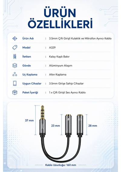 3.5mm Kulaklık Mikrofon Ayırıcı Kablo, Çift Girişli Aux Ses Adaptörü, Telefon Tablet Bilgisayar Kulaklık Hoparlör Uyumlu, Altın Kaplama, Alüminyum Gövde, Tak Çalıştır A329a 3.5mm Kulaklık Mikrofon Ayırıcı Kablo, Çift Girişli Aux Ses Adaptörü, Telefon Tablet Bilgisayar Kulaklık Hoparlör Uyumlu, Altın Kaplama, Alüminyum Gövde, Tak Çalıştır A329a