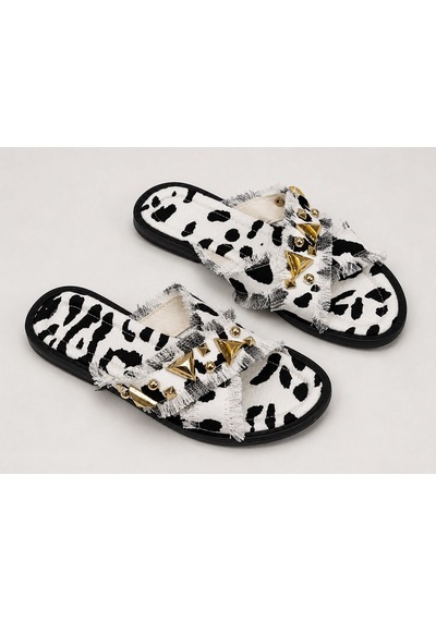 Dabab Shoes Helıa Kadın Gold Taş Detaylı Hasır Dokulu Fraseli Beyaz Leopar Terlik Beyaz - Leopar - Siyah Dabab Shoes Helıa Kadın Gold Taş Detaylı Hasır Dokulu Fraseli Beyaz Leopar Terlik Beyaz - Leopar - Siyah