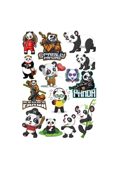 Panda Sticker Set-6 14 Parça Telefon, Tablet, Defter, Laptop Sticker