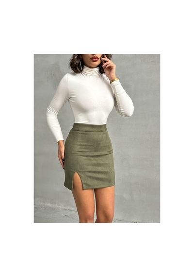 Verymoda Süet Mini Etek - F1573 Haki