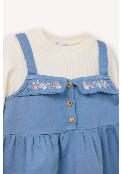 Defacto Kız Bebek 2li Takım Uzun Kollu Tişört Elbise G8142a526spbe746 Mavi-be746