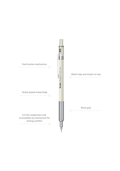 Office Graphx Mekanik Kurşun Kalem Beyaz 0.5 Mm Mat Beyaz 0.5 Mm